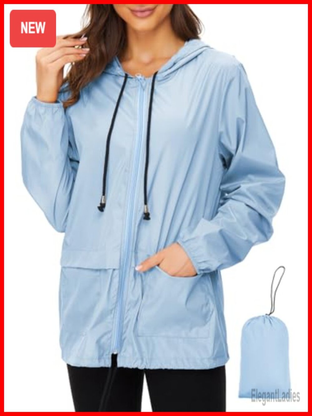 Lightweight Packable Waterproof Rain Jacket with Hood